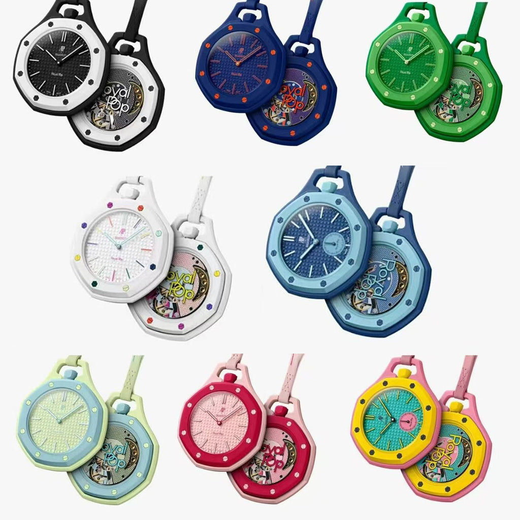 Royal Pop Hachi White-Black Octagonal Lanyard Pocket Watch